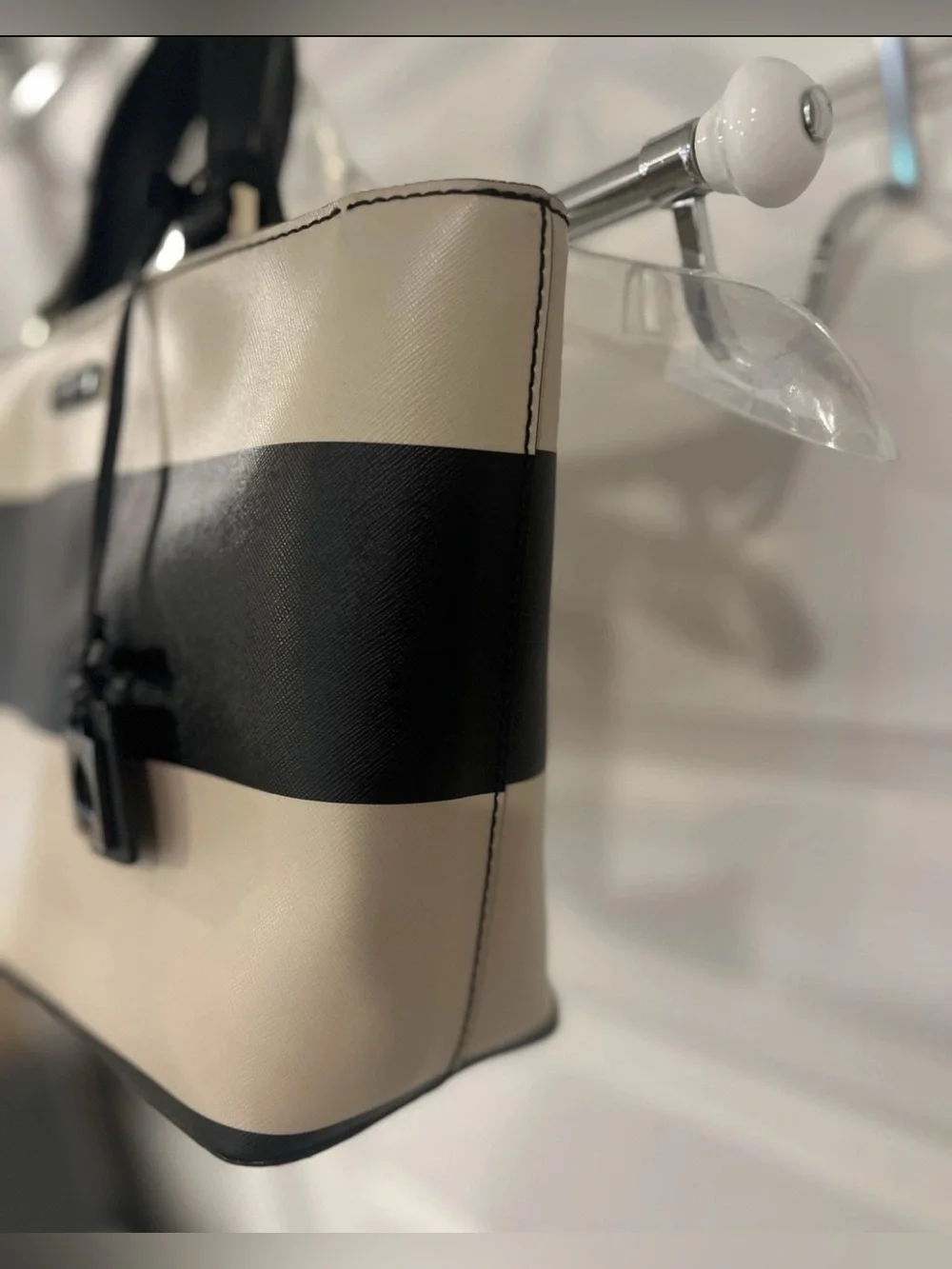 kate spade Black and Cream Striped Tote with Top Handles